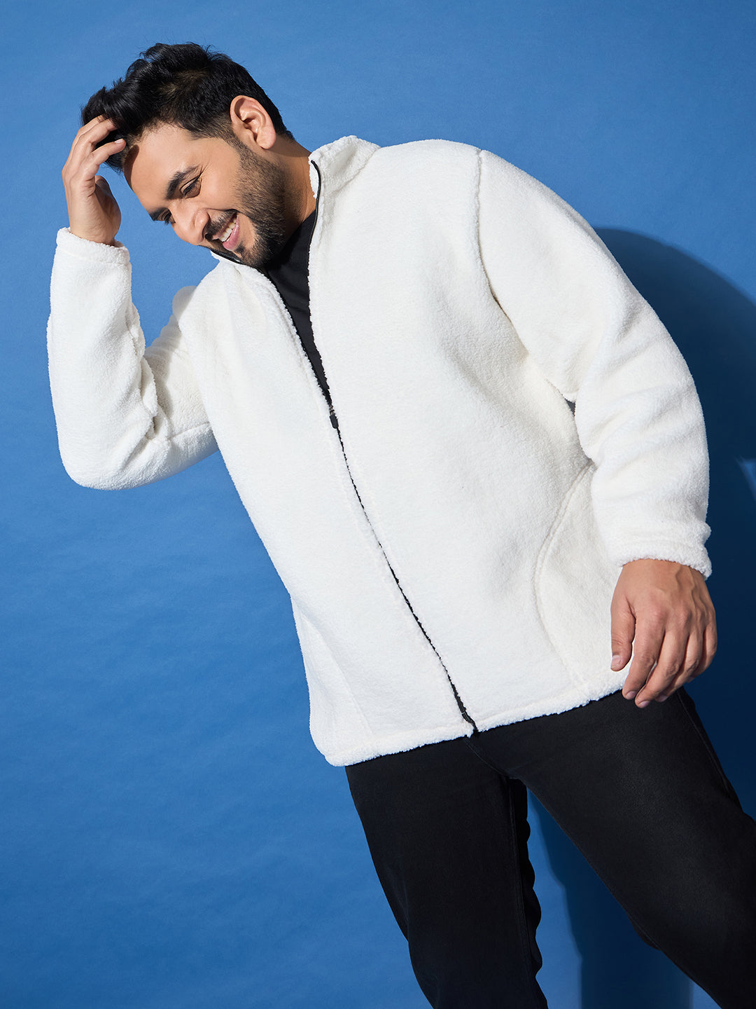 Men Plus Size Snug-Whte Solid Jacket