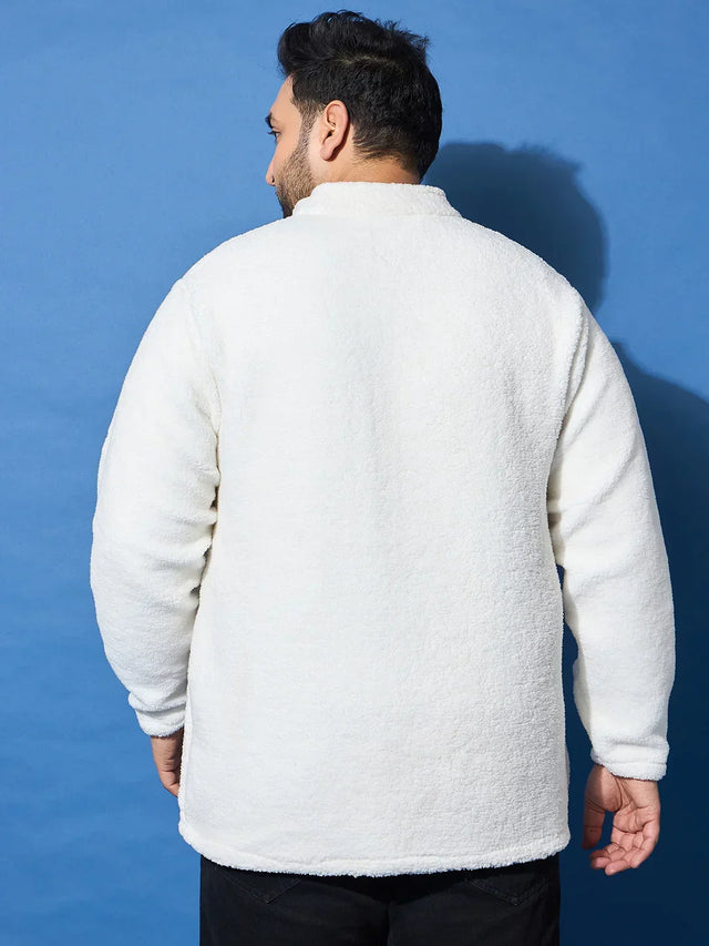 Men Plus Size Snug-Whte Solid Jacket