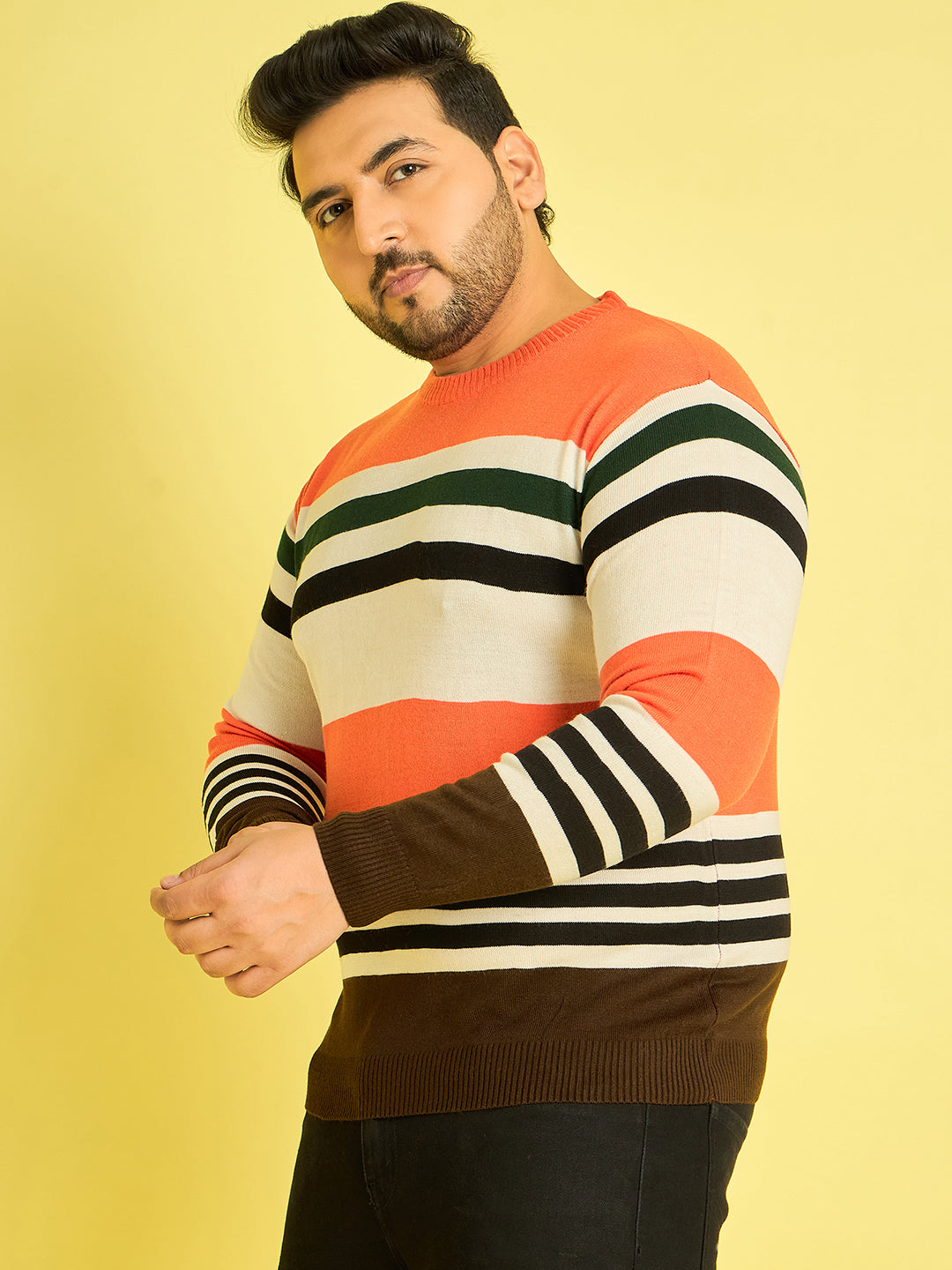 Men Plus Size Koa Striped Sweater - bigbanana