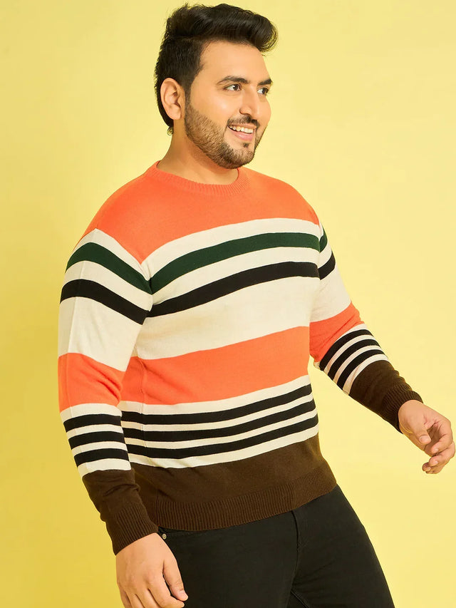 Men Plus Size Koa Striped Sweater - bigbanana