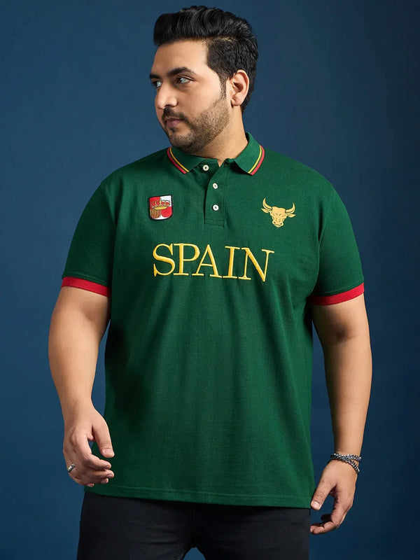 Men Plus Size Spain-Bottle Green Printed Polo Tshirt