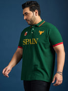 Men Plus Size Spain-Bottle Green Printed Polo Tshirt - bigbanana