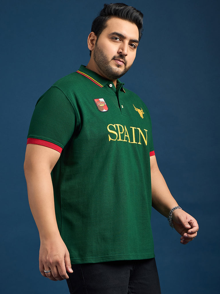 Men Plus Size Spain-Bottle Green Printed Polo Tshirt - bigbanana