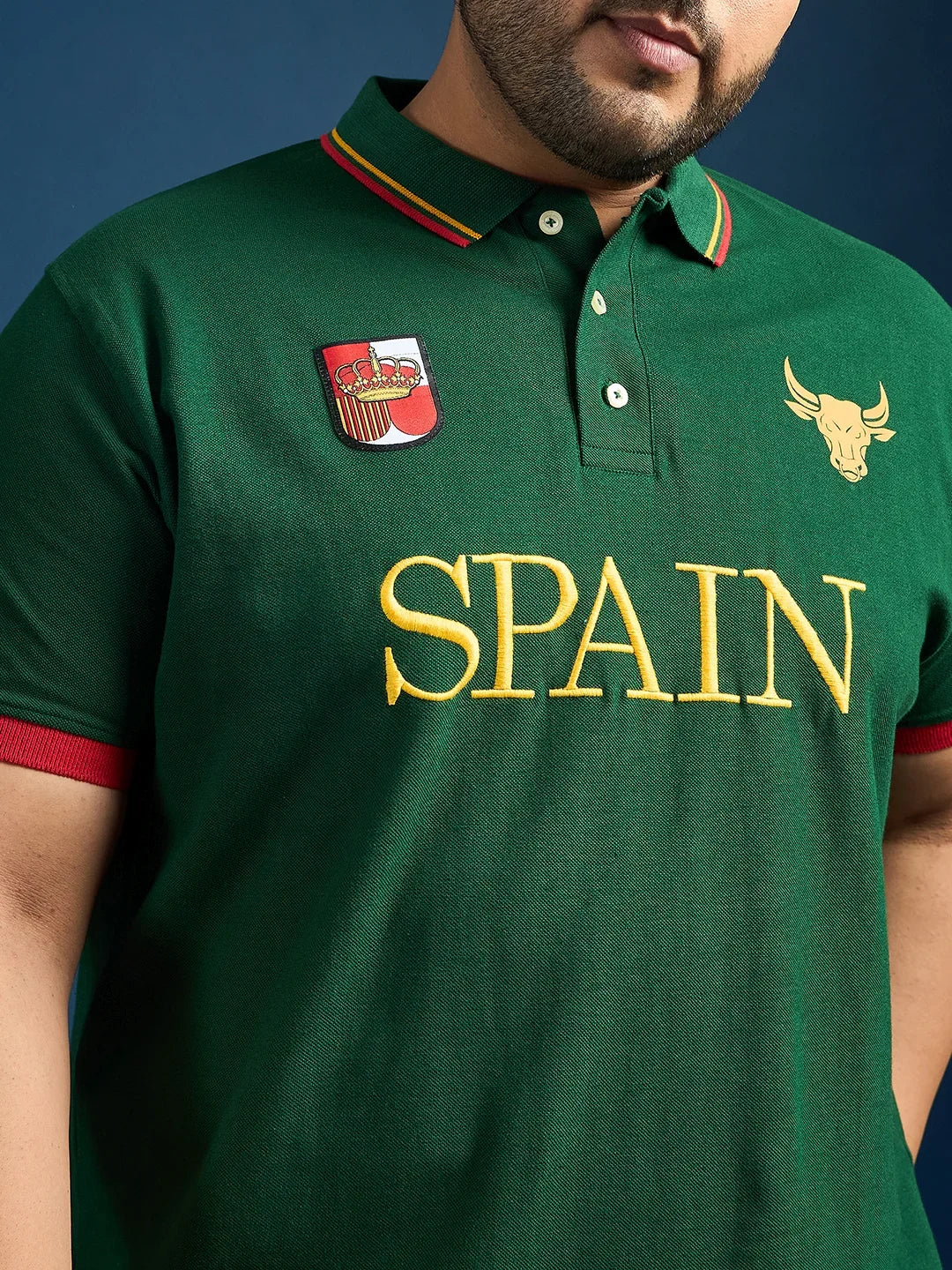 Men Plus Size Spain-Bottle Green Printed Polo Tshirt - bigbanana
