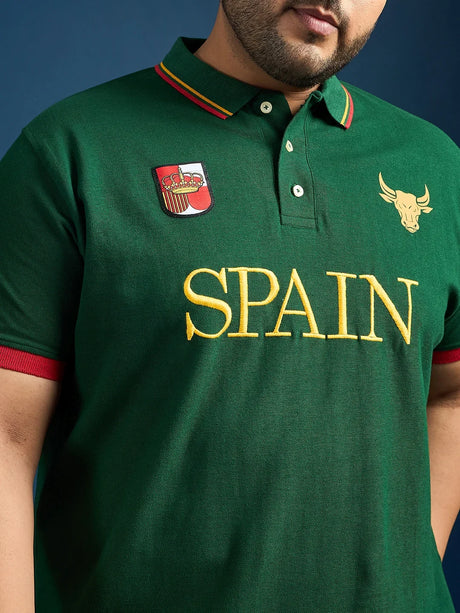 Men Plus Size Spain-Bottle Green Printed Polo Tshirt - bigbanana