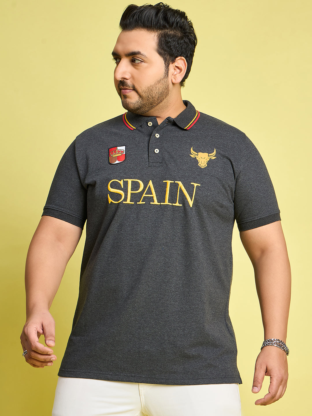 Men Plus Size Spain-Grey Printed Polo Tshirt - bigbanana