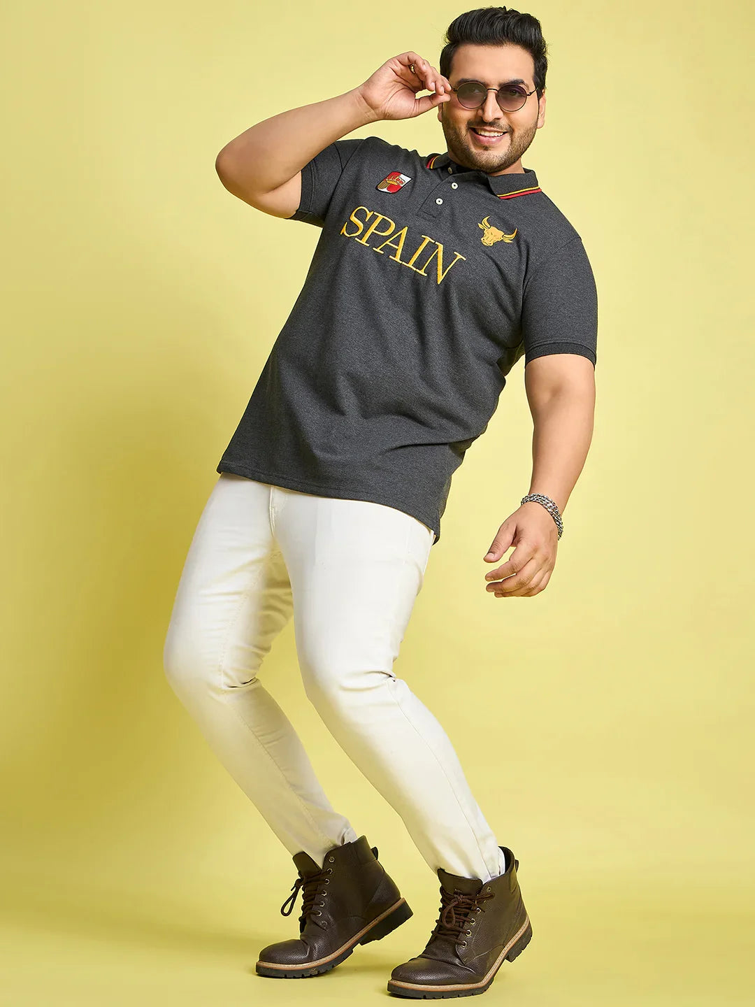 Men Plus Size Spain-Grey Printed Polo Tshirt - bigbanana