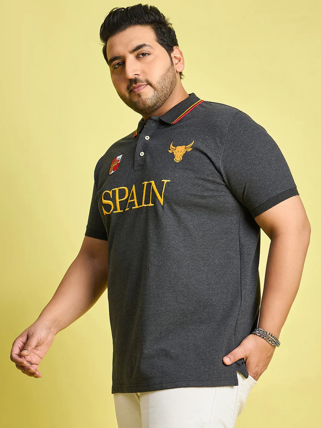 Men Plus Size Spain-Grey Printed Polo Tshirt – bigbanana