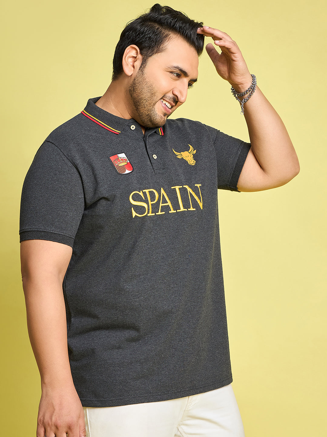 Men Plus Size Spain-Grey Printed Polo Tshirt - bigbanana