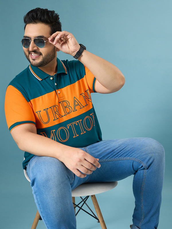 Men Plus Size Speedra Multicolor Colorblock Polo Tshirt