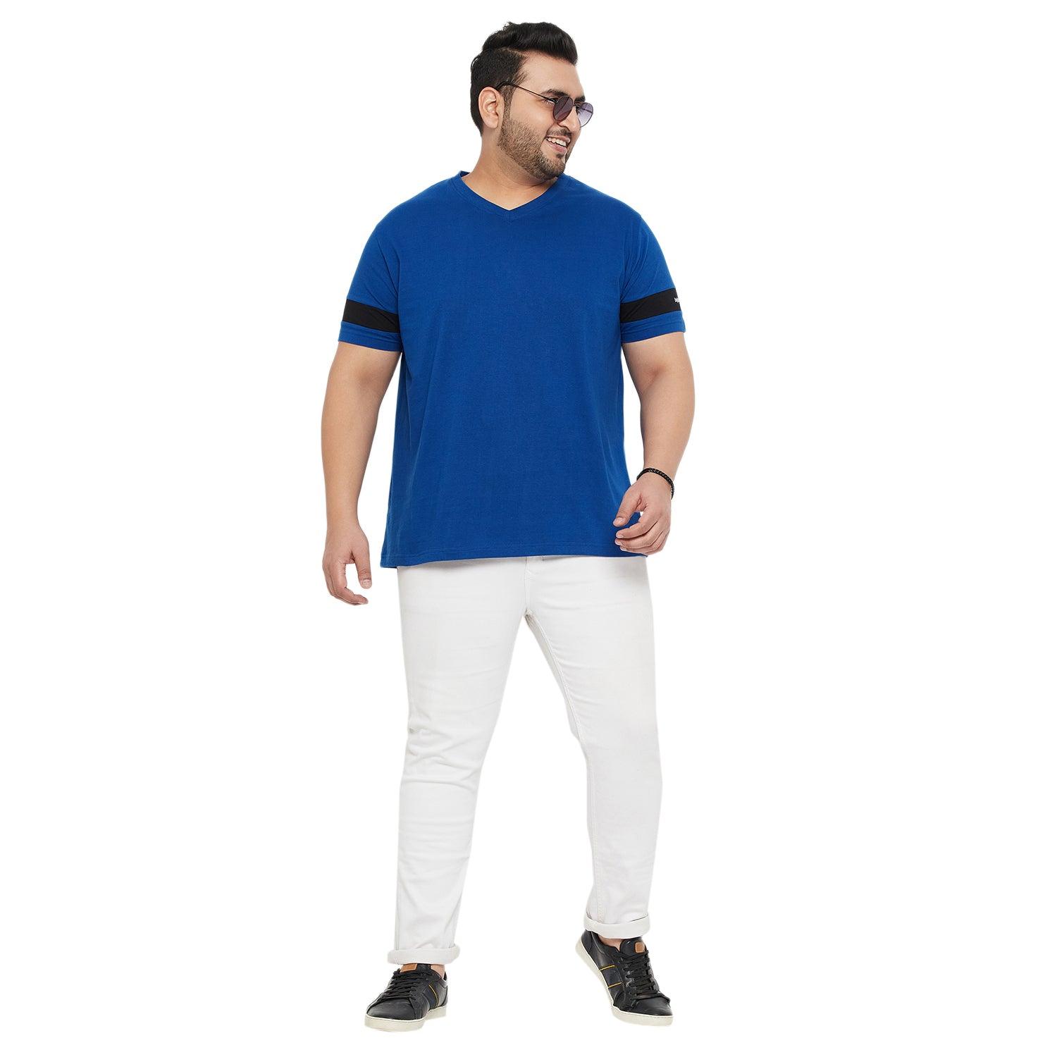 Men Plus Size Spice Solid V-Neck Tshirt - bigbanana