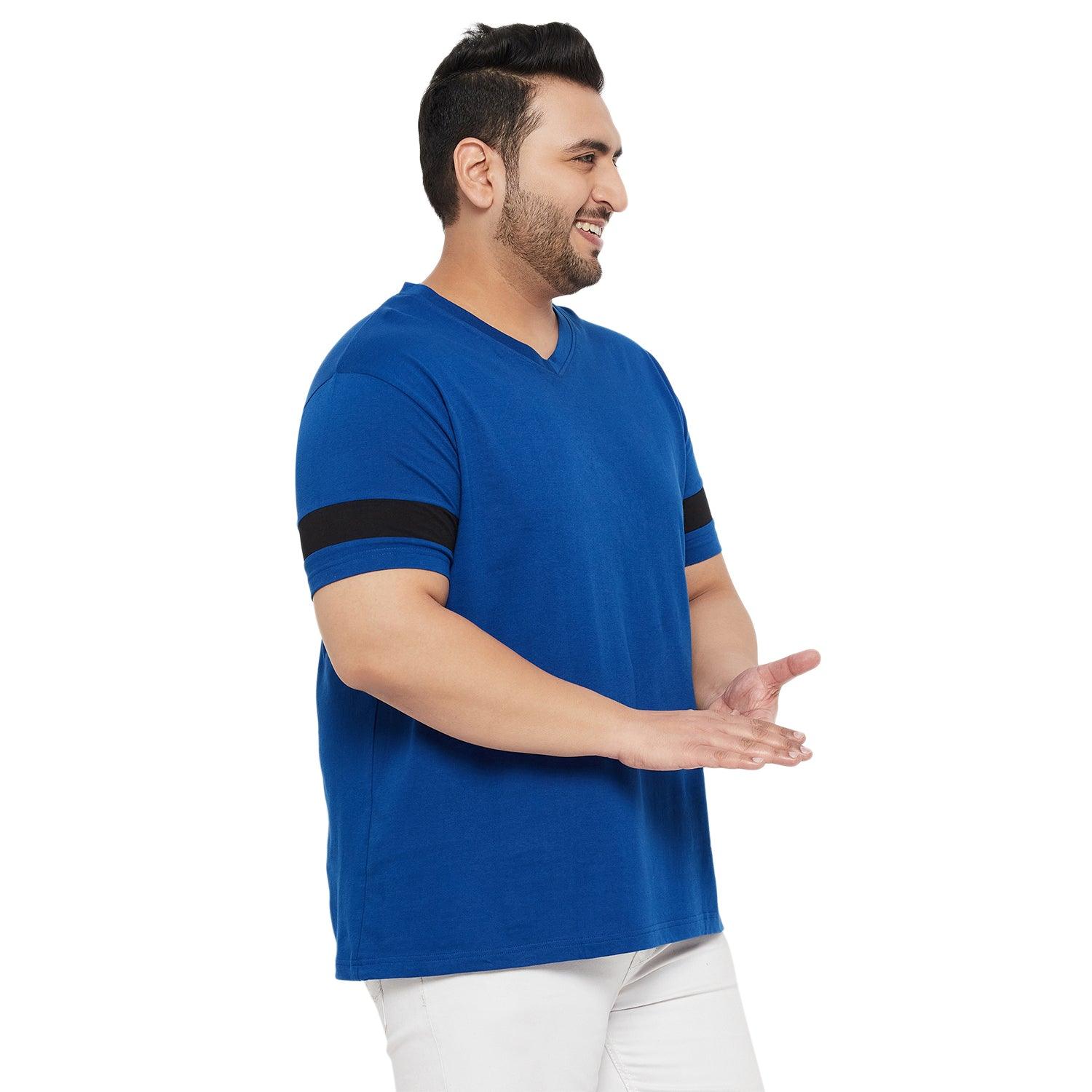 Men Plus Size Spice Solid V-Neck Tshirt - bigbanana