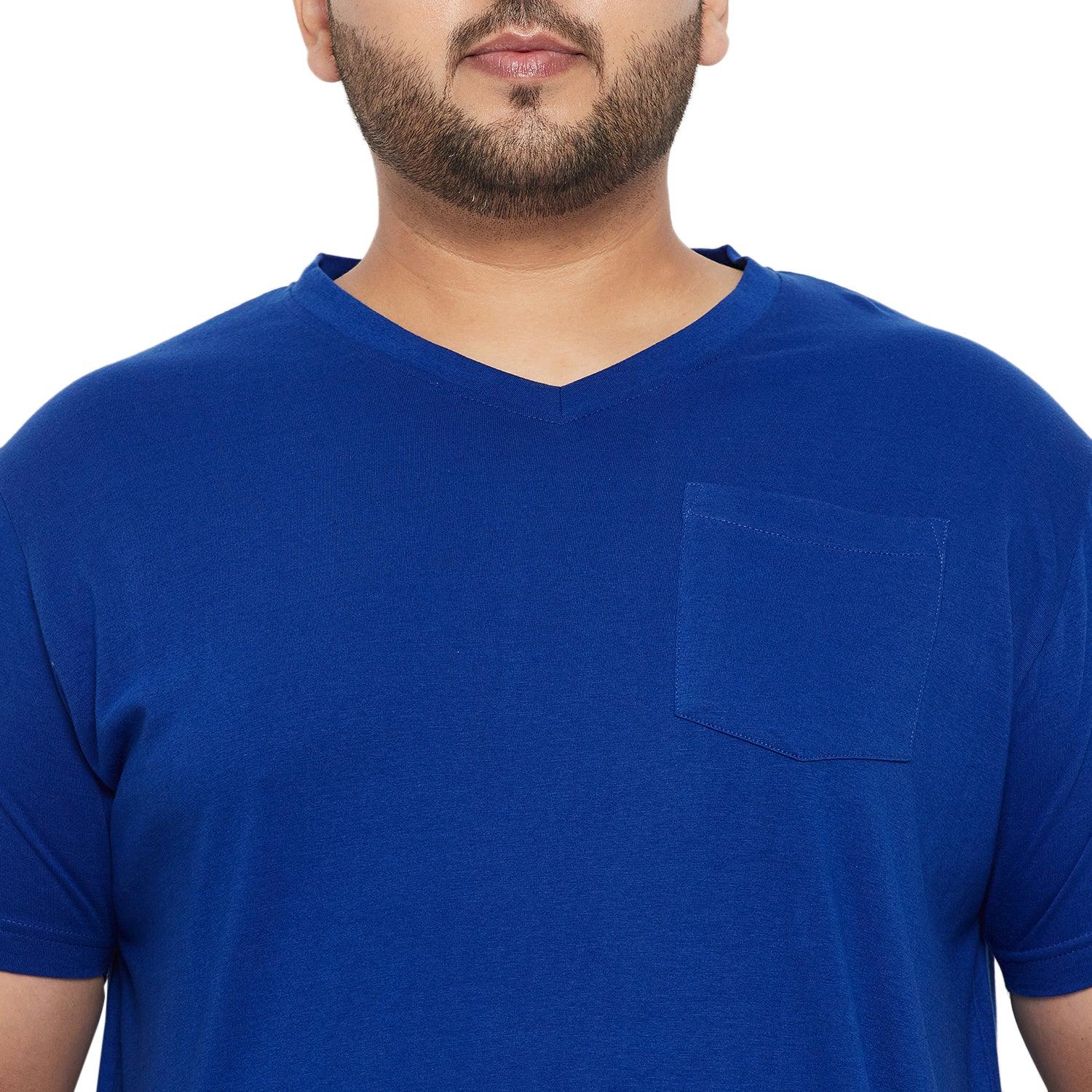 Men Plus Size Spoon Solid V-Neck Tshirt - bigbanana