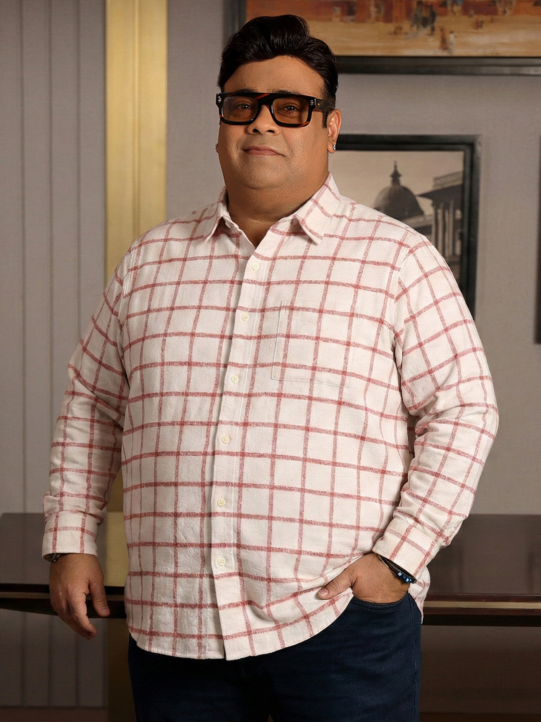 Men Plus Size Static Multicolor Checkered Casual Shirt