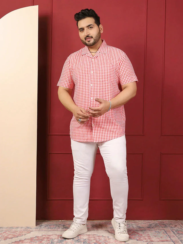 Men Plus Size Strivio Pink Check Shirt - bigbanana
