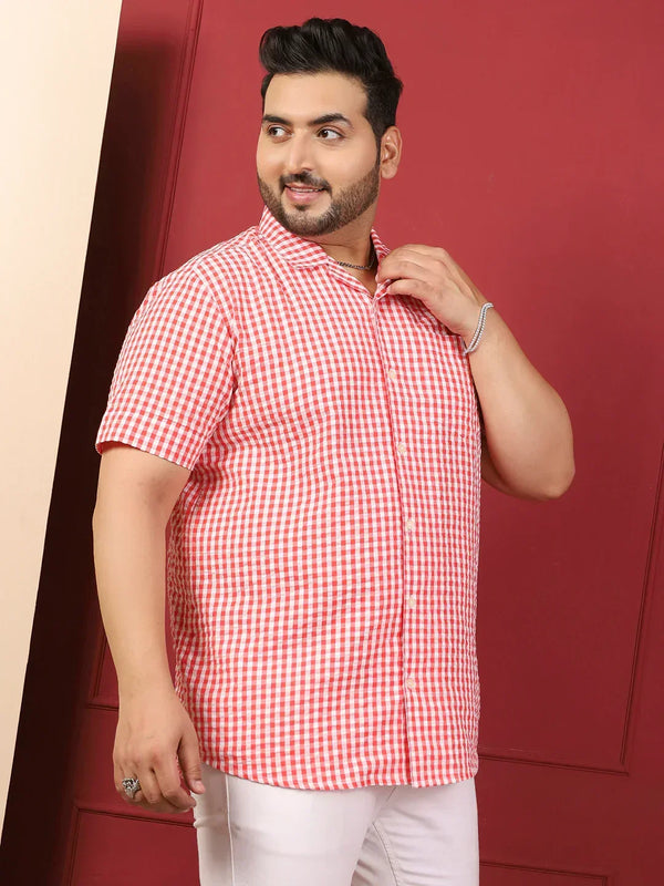 Men Plus Size Strivio Pink Check Shirt