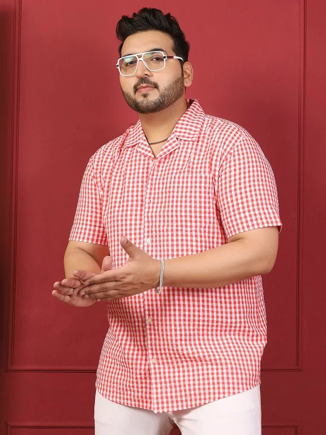 Men Plus Size Strivio Pink Check Shirt - bigbanana