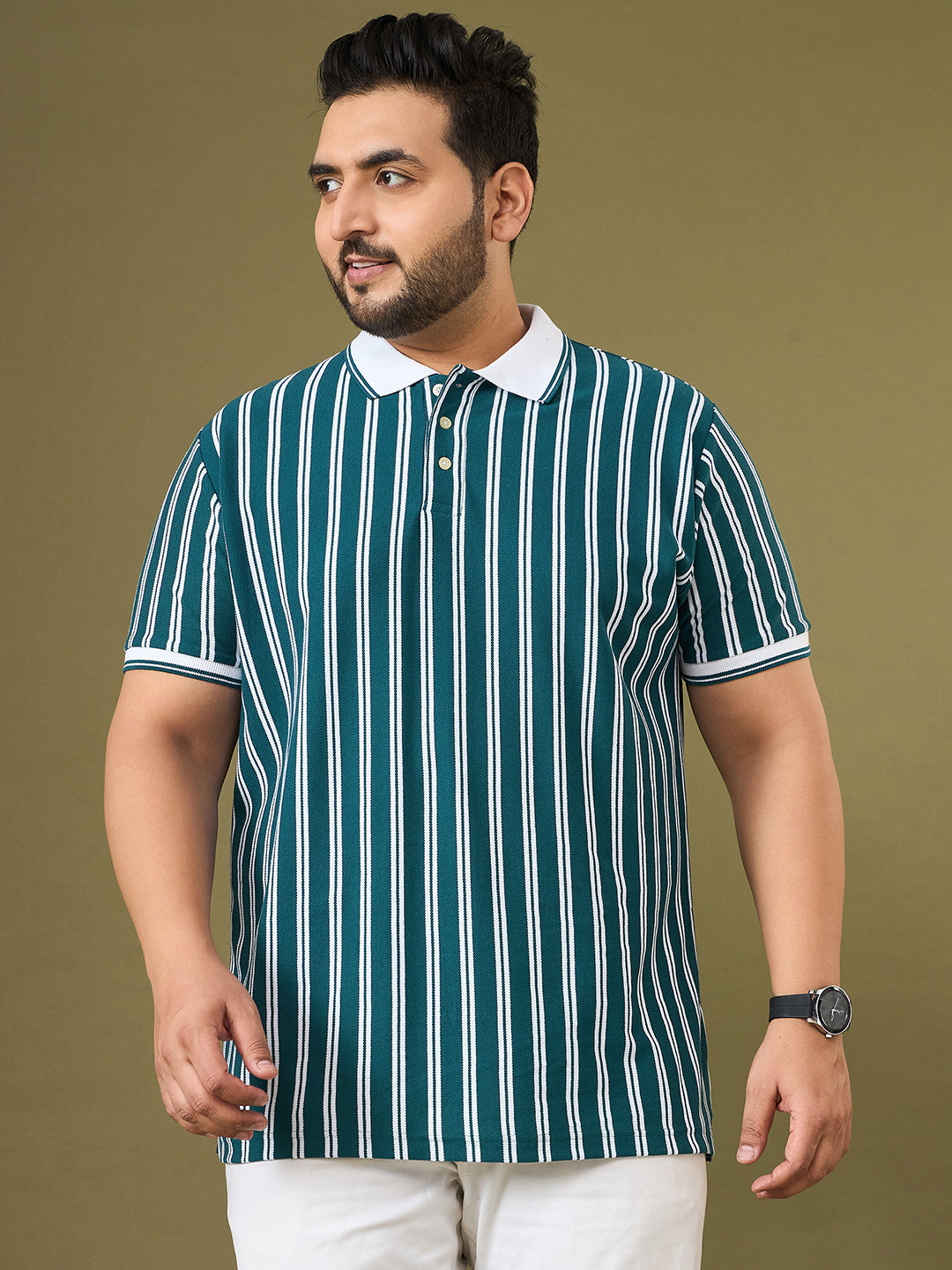Men Plus Size Sublime Teal Striped Polo Tshirt
