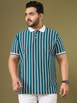 Men Plus Size Sublime Teal Striped Polo Tshirt