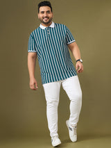 Men Plus Size Sublime Teal Striped Polo Tshirt