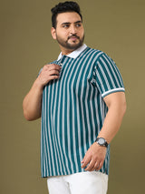 Men Plus Size Sublime Teal Striped Polo Tshirt