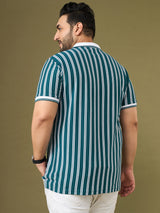 Men Plus Size Sublime Teal Striped Polo Tshirt
