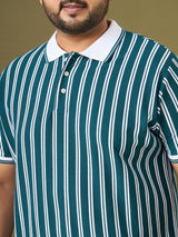 Men Plus Size Sublime Teal Striped Polo Tshirt