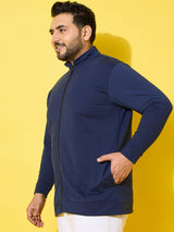 Men Plus Size Subtle Navy Printed Jacket