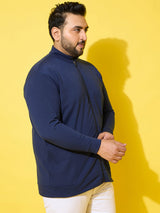 Men Plus Size Subtle Navy Printed Jacket