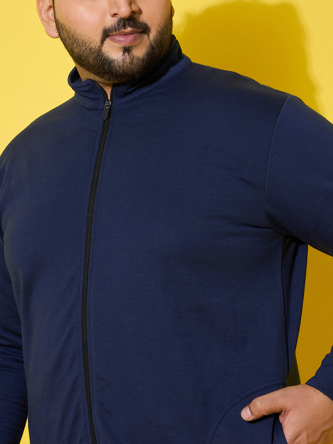 Men Plus Size Subtle Navy Printed Jacket