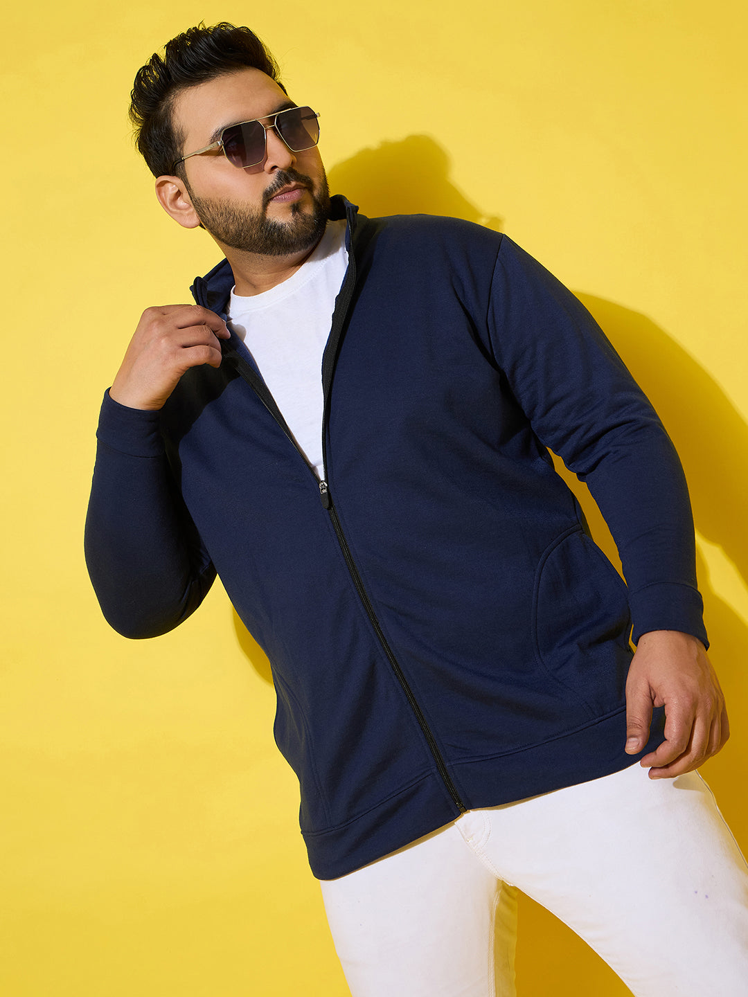 Men Plus Size Subtle Navy Printed Jacket