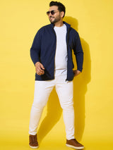 Men Plus Size Subtle Navy Printed Jacket