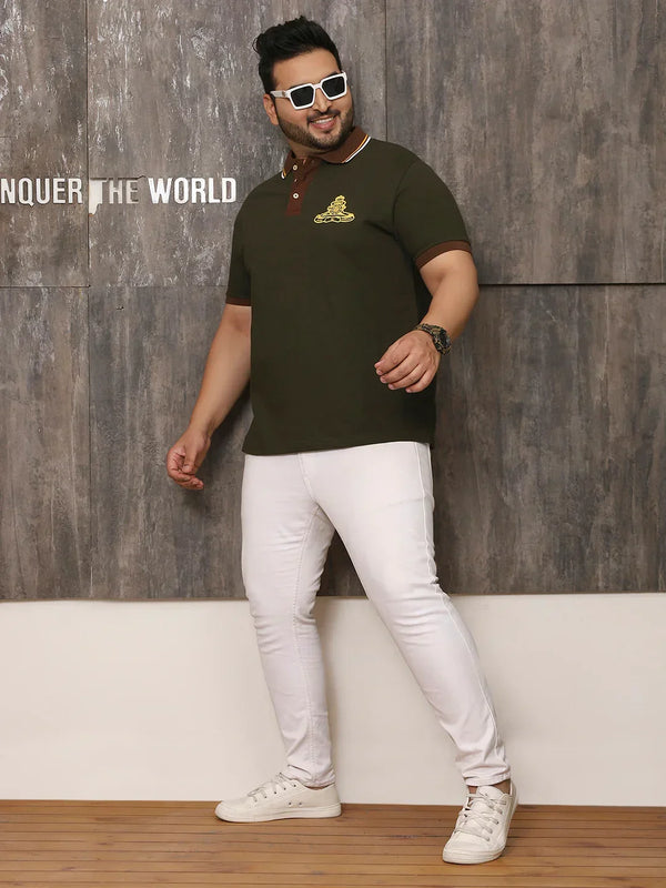 Men Plus Size Surfer Solid Olive Polo Tshirt
