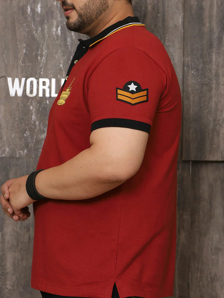 Men Plus Size Surreal Solid Red Polo Tshirt - bigbanana