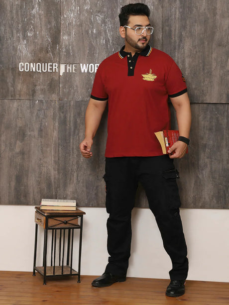 Men Plus Size Surreal Solid Red Polo Tshirt - bigbanana