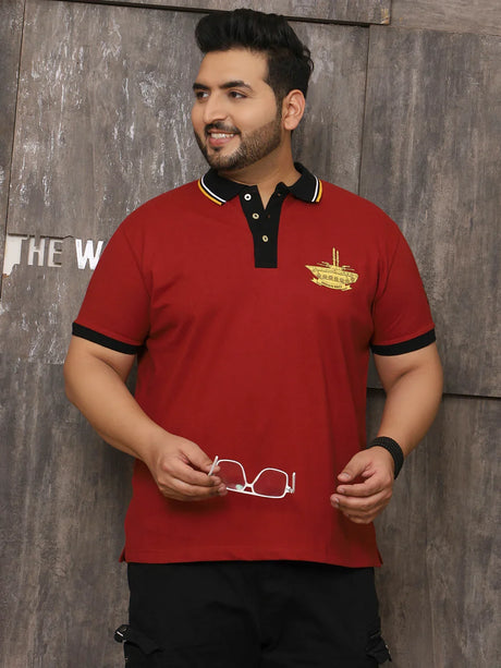 Men Plus Size Surreal Solid Red Polo Tshirt - bigbanana