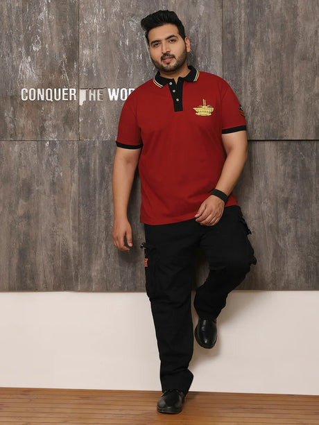 Men Plus Size Surreal Solid Red Polo Tshirt - bigbanana