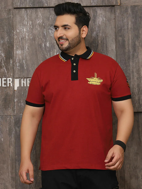 Men Plus Size Surreal Solid Red Polo Tshirt - bigbanana