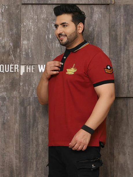 Men Plus Size Surreal Solid Red Polo Tshirt - bigbanana