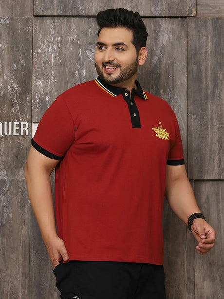 Men Plus Size Surreal Solid Red Polo Tshirt - bigbanana