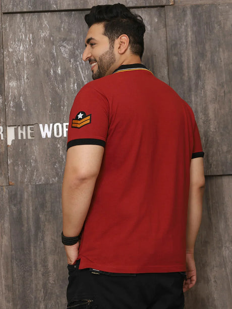Men Plus Size Surreal Solid Red Polo Tshirt - bigbanana