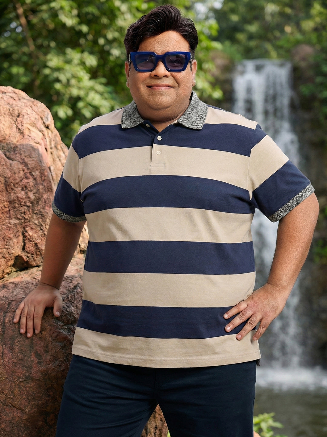 Men Plus Size Harbor Multicolor Striped Polo Tshirt