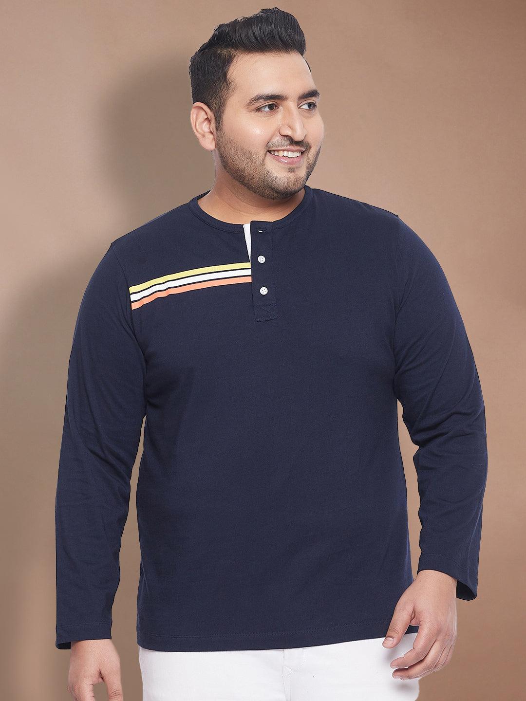 Men Plus Size Tackly Solid Henley Tshirt - bigbanana