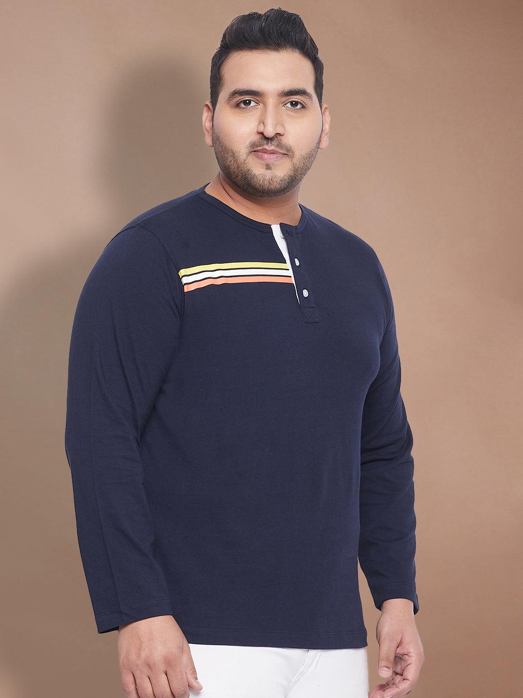 Men Plus Size Tackly Solid Henley Tshirt - bigbanana