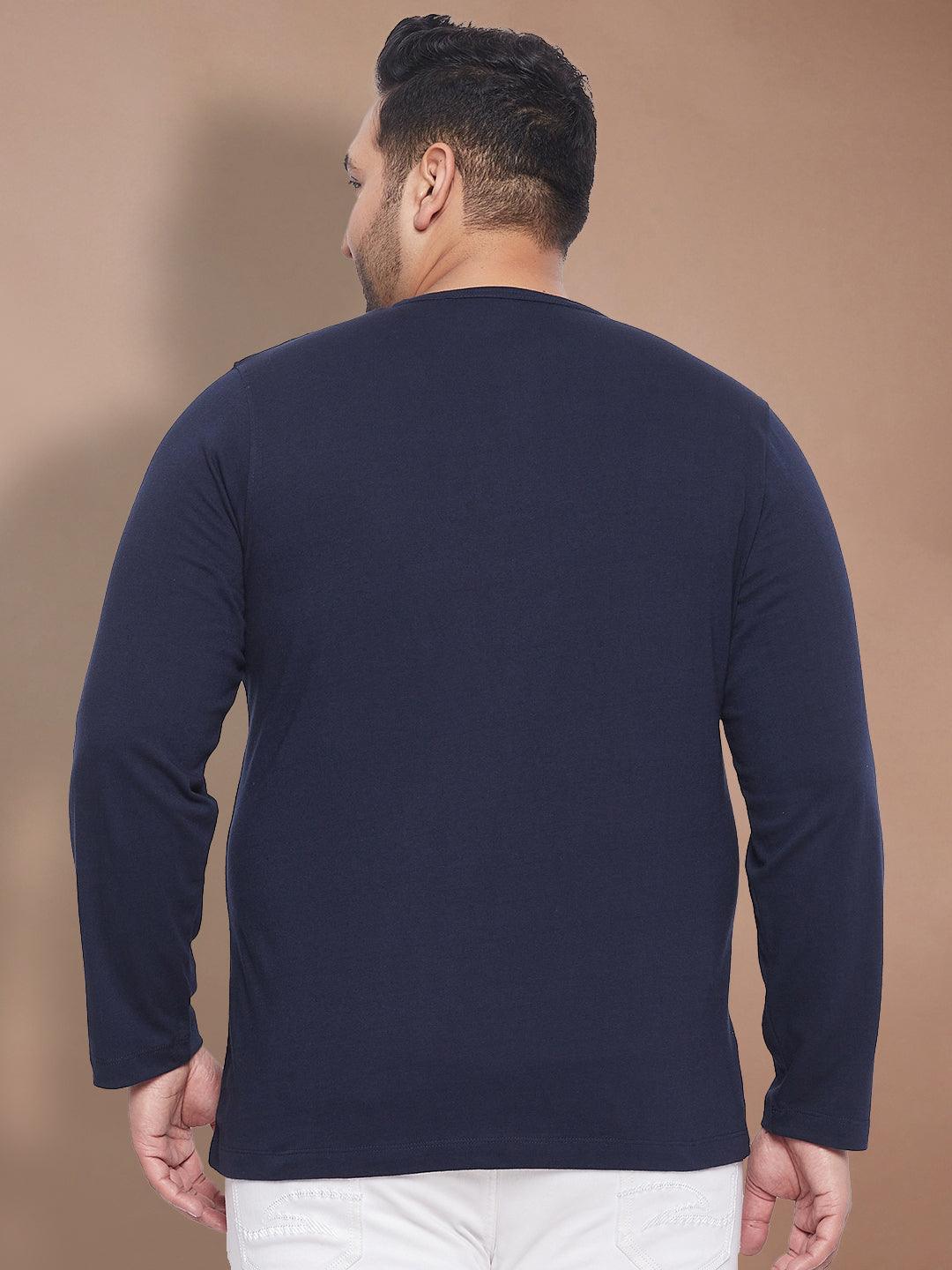 Men Plus Size Tackly Solid Henley Tshirt - bigbanana