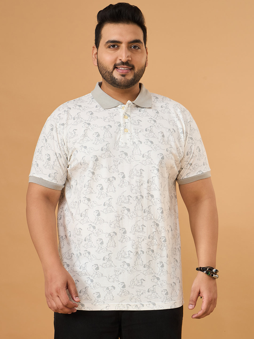 Men Plus Size Tails White Printed Polo Tshirt