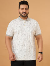 Men Plus Size Tails White Printed Polo Tshirt