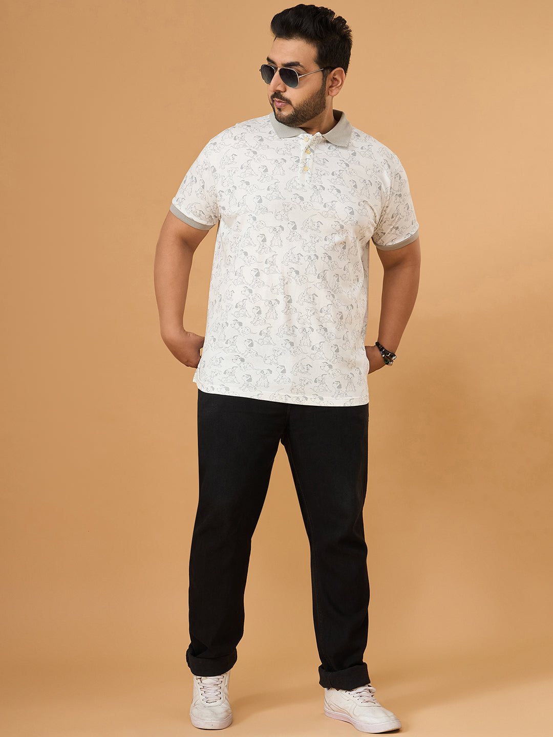 Men Plus Size Tails White Printed Polo Tshirt