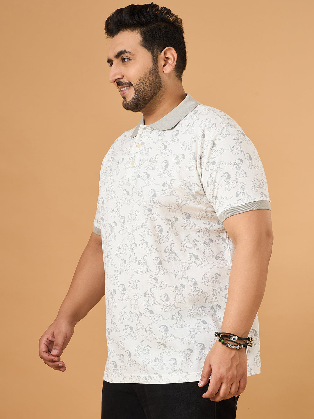 Men Plus Size Tails White Printed Polo Tshirt