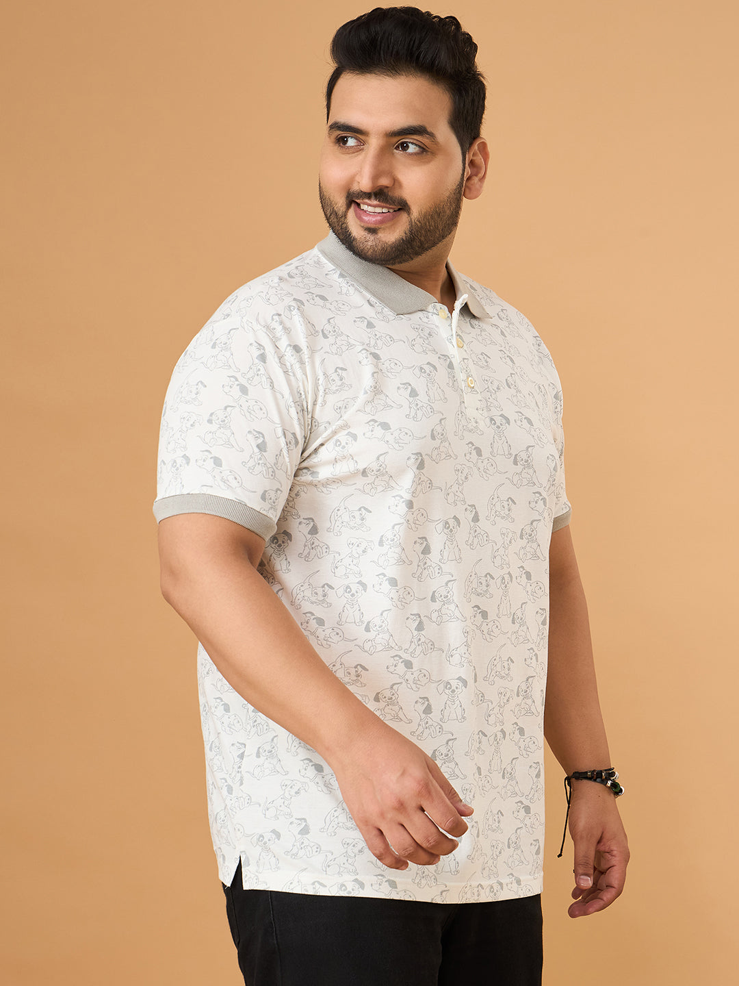Men Plus Size Tails White Printed Polo Tshirt